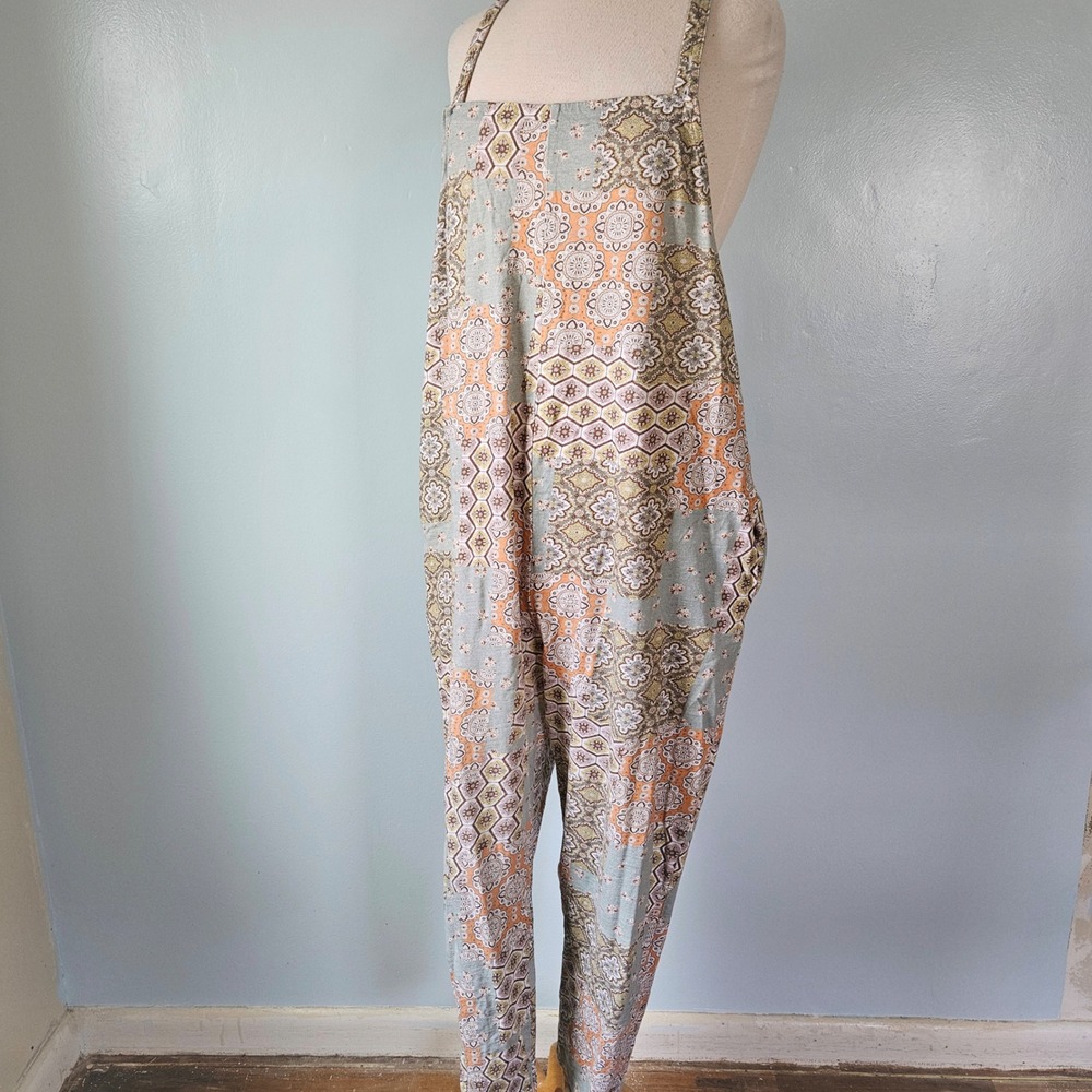 Known Supply Cadence Organic Cotton Paisley Patchwork Jumpsuit Overall XL Boho - Picture 2 of 9